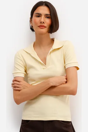 C&A Polo feminina de algodão manga curta amarela