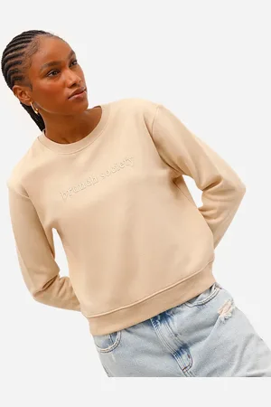 C&A Blusão feminino de moletom bordado brunch society bege