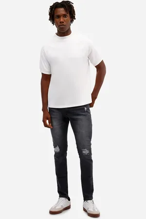 C&A Calça skinny masculina jeans destroyed preta