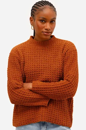 C&A Suéter feminino de tricot texturizado marrom