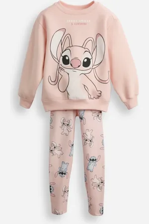 C&A Conjunto infantil longo de moletom angel e stitch rosa