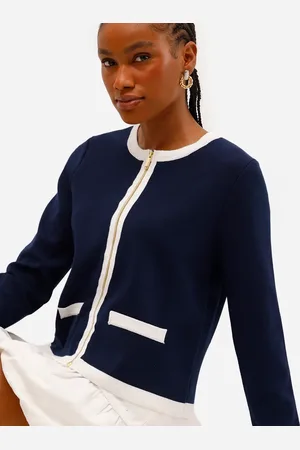 C&A Cardigan feminino de tricot com zíper azul