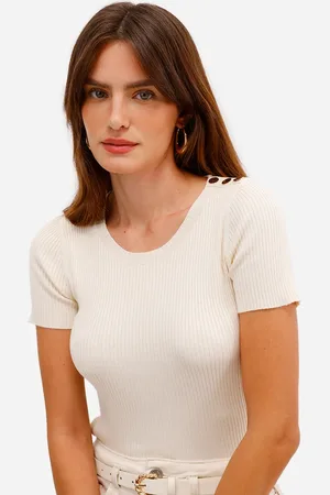 C&A Blusa feminina de tricot canelada com botões
