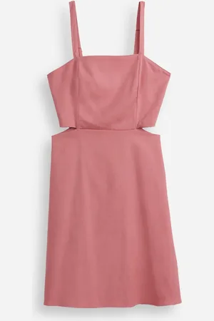 C&A Vestido com linho curto recortes juvenil rosa