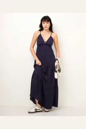 C&A Vestido longo de viscose decote v azul