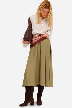 C&A Saia midi godê feminina texturizada verde