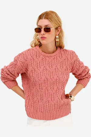 C&A Suéter feminino de tricot chenille texturizado rosa