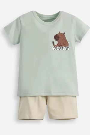 C&A Conjunto curto infantil de algodão capivara verde