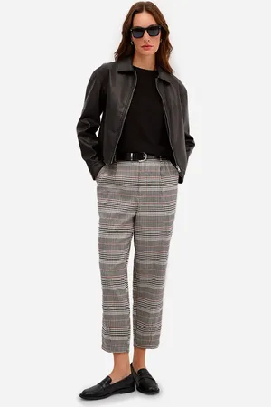 C&A Calça feminina de alfaiataria xadrez cós elástico