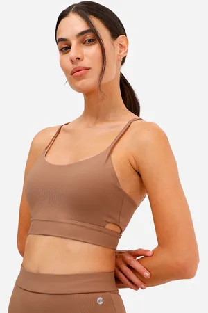 C&A Top feminino esportivo ace com recortes e bojo removível marrom