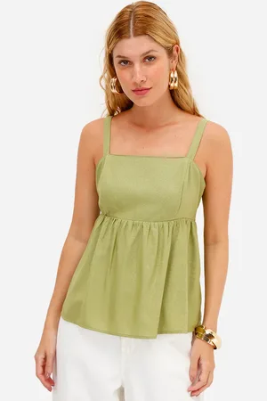 C&A Bata feminina com linho decote quadrado verde