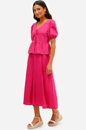 C&A Saia midi feminina com linho e recortes rosa