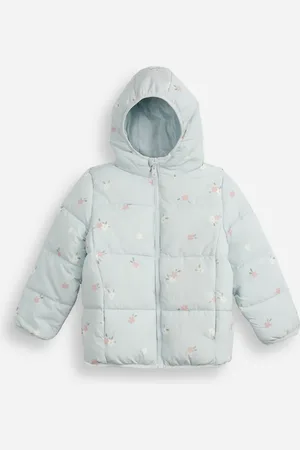 C&A Jaqueta puffer infantil com capuz floral azul