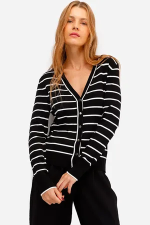 C&A Cardigan feminino de viscose listrado