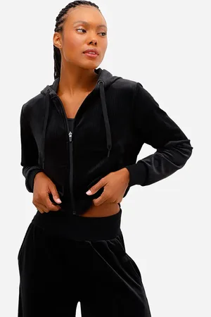 C&A Jaqueta bomber cropped plush esportiva ace com capuz preta