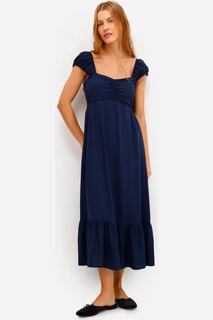 C&A Vestido midi feminino de viscose decote coração com recorte azul