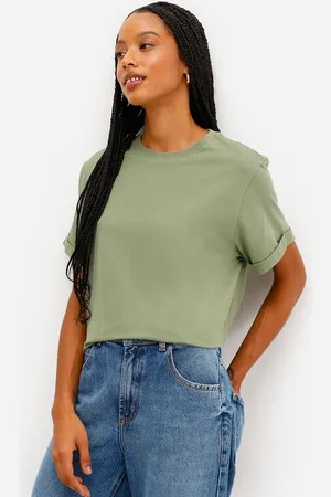 C&A Camiseta básica feminina de algodão manga curta verde
