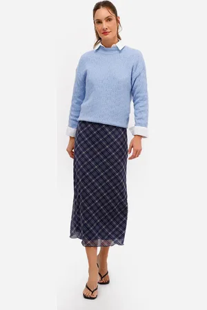 C&A Saia midi feminina de tule xadrez azul