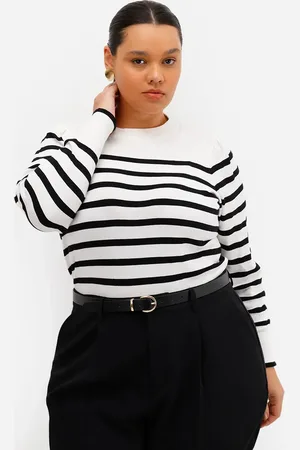 C&A Suéter de tricot manga bufante listrada plus size