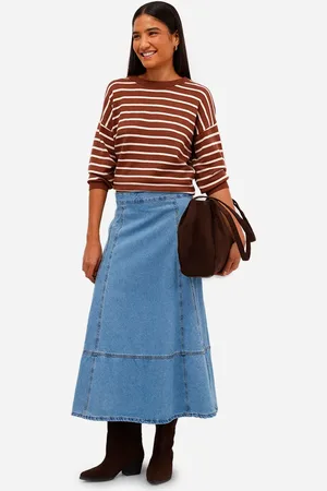 C&A Saia midi feminina jeans com recortes azul
