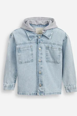 C&A Jaqueta oversized jeans infantil com capuz removível azul