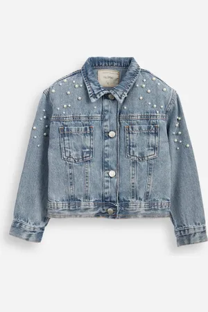 C&A Jaqueta jeans infantil com pérolas azul