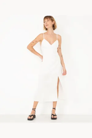 C&A Vestido midi com linho alça fina