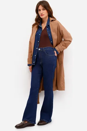 C&A Calça flare feminina jeans cintura média azul