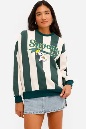 C&A Blusão feminino de moletom felpado snoopy listrado verde