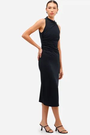C&A Vestido midi feminino franzido com fenda
