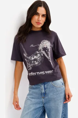 C&A Camiseta unissex de algodão born this way lady gaga cinza