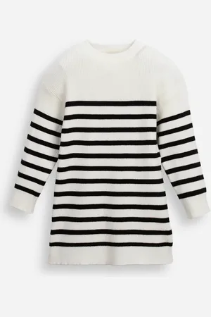 C&A Vestido infantil de tricot listrado off white