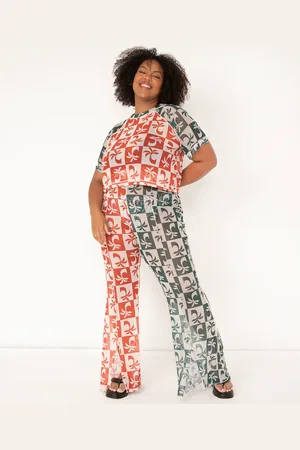 C&A Calça plus size pantalona de tule cintura alta orla cosmo