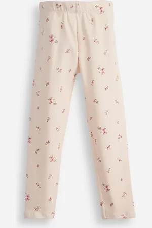 C&A Calça legging infantil floral bege