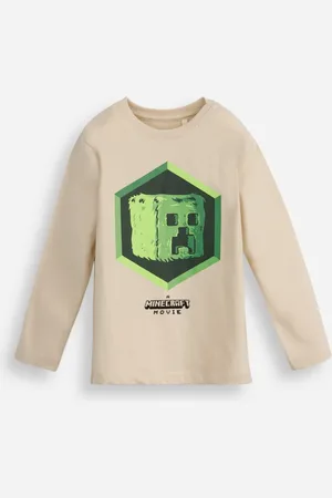 C&A Camiseta infantil de algodão minecraft manga longa