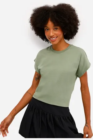 C&A Blusa feminina de algodão manga curta verde