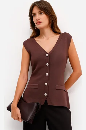 C&A Colete feminino alongado de tricot marrom