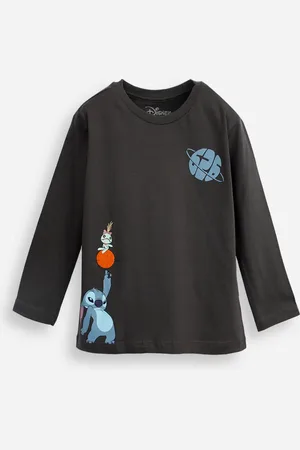 C&A Blusa de algodão infantil manga longa stitch cinza