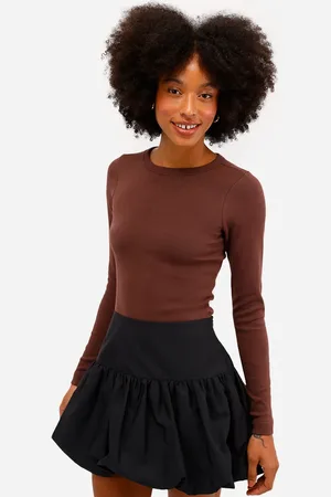 C&A Blusa feminina de algodão manga longa canelada