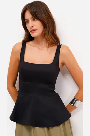 C&A Regata peplum feminina de tafetá decote quadrado preta
