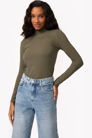 C&A Blusa de malha canelada manga longa gola alta