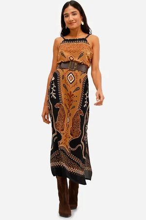 C&A Vestido midi feminino de algodão paisley