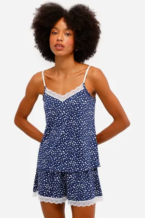 C&A Pijama short doll feminino corações com renda azul