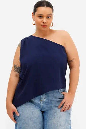 C&A Blusa ombro único feminina assimétrica plus size azul