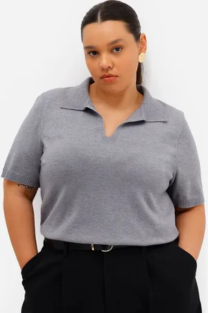 C&A Polo feminina de tricot plus size cinza