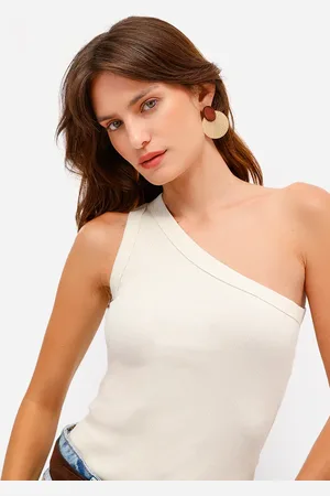 C&A Blusa ombro único canelada bege