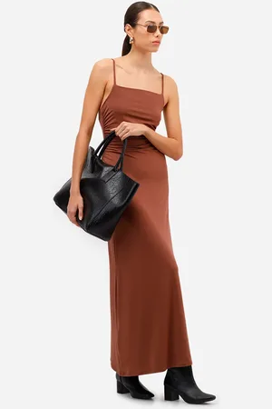 C&A Vestido longo feminino franzido alça fina