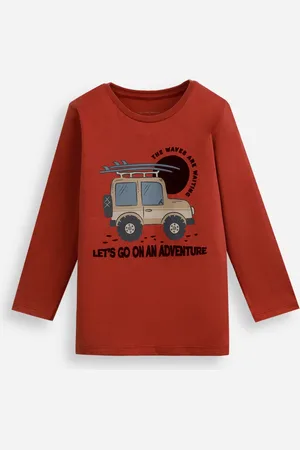 C&A Camiseta infantil de algodão manga longa jipe texturizada vermelho