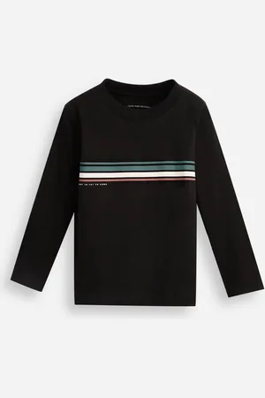 C&A Camiseta infantil de algodão manga longa com listras preta