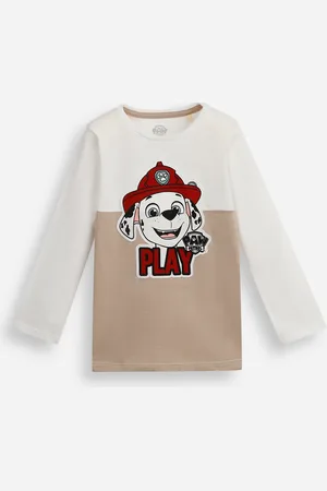 C&A Camiseta infantil de algodão com recorte patrulha canina bege